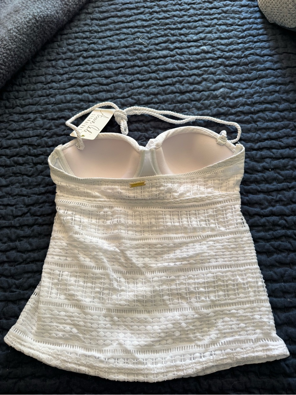 White Textured Halter Tankini Top - Picture 2 of 3